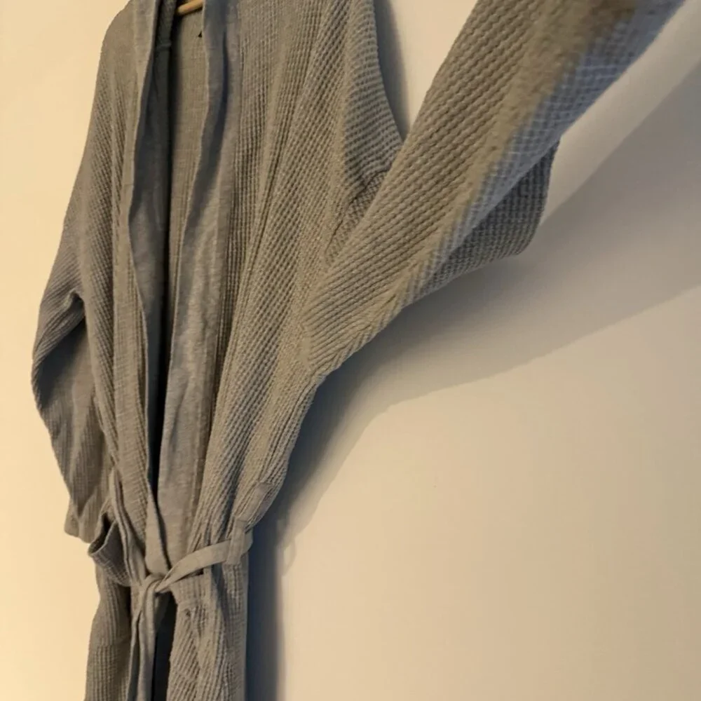 Polo Ralph Lauren Men's Hooded Thermal Robe Waffle Knit Beltes Pockets L XL Gray